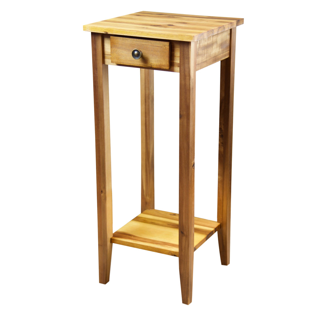 2-Tier Acacia Wood Plant Table with Drawer L7470