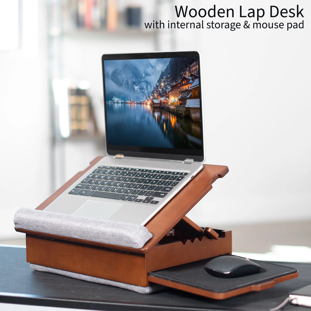 Wooden Tilting Lap Desk with Internal Storage and Mouse Pad J268
