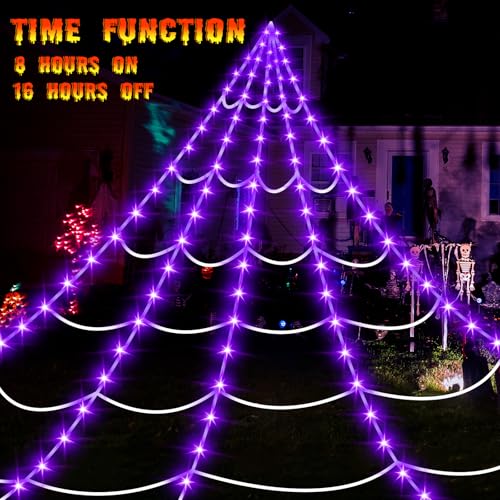 16.4Ft 220 LED Lighted Spider Web Lights with 8 Modes Waterproof Timer R405