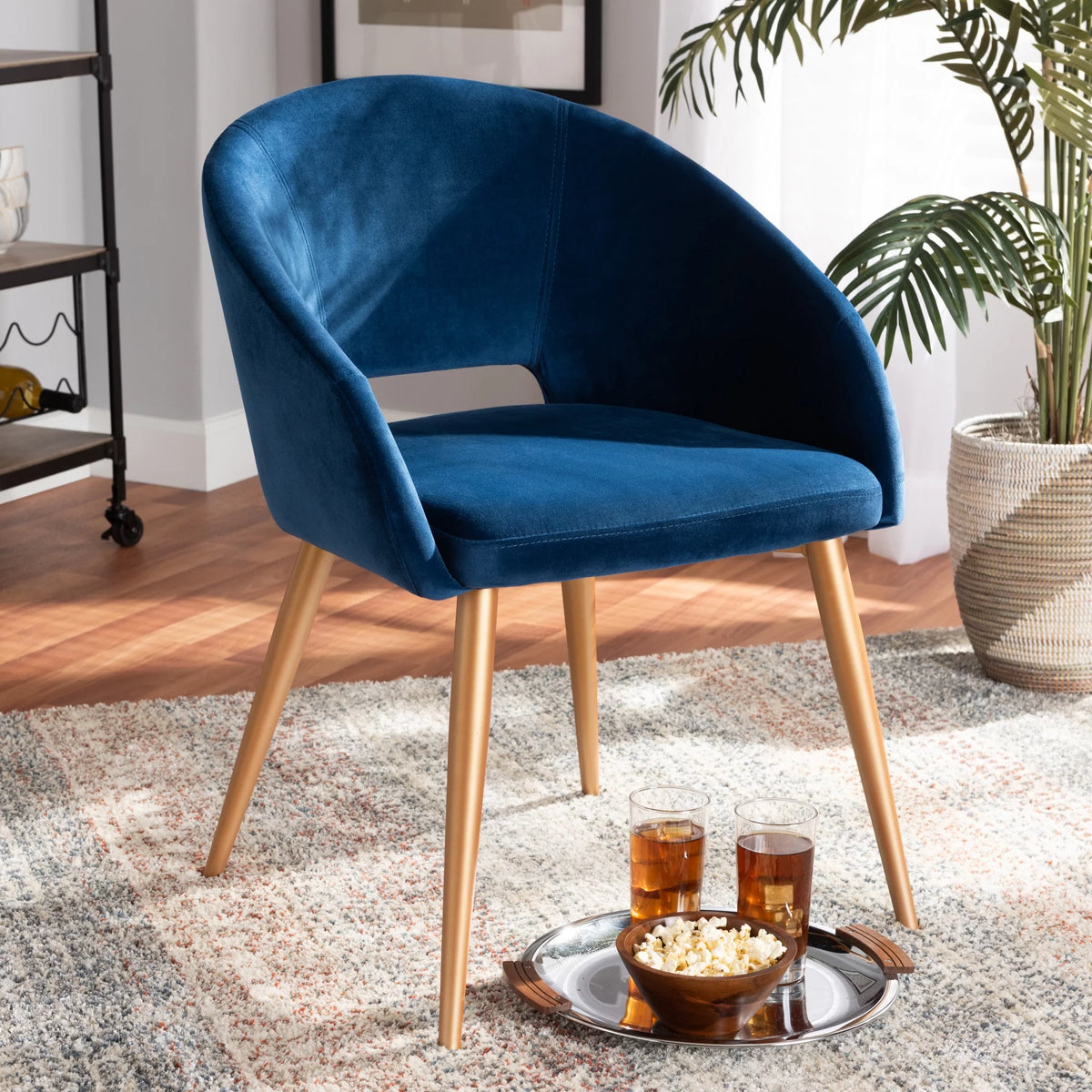 Navy Blue Velvet Upholstered Dining Chair I532567
