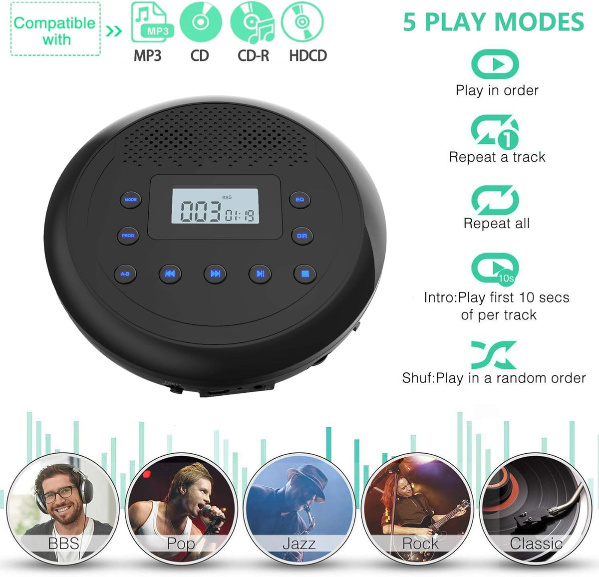 Portable CD Player with Built-in Speakers, Headphones, Pack of 2 O651