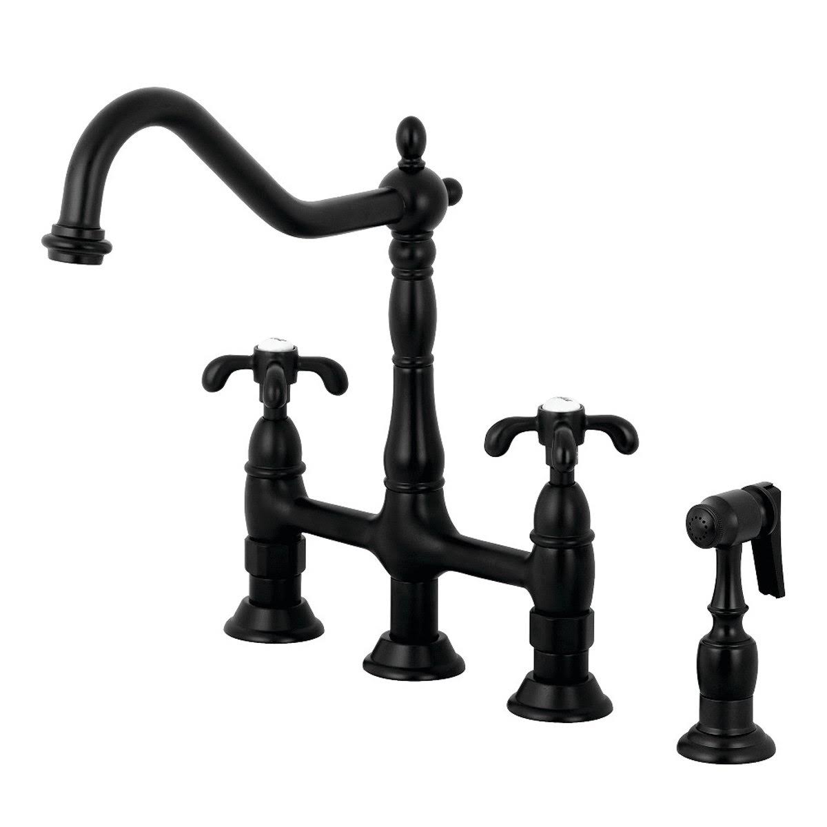 French Country 8-Inch Centerset Kitchen Faucet with Brass Sprayer Satin Nickel X3219