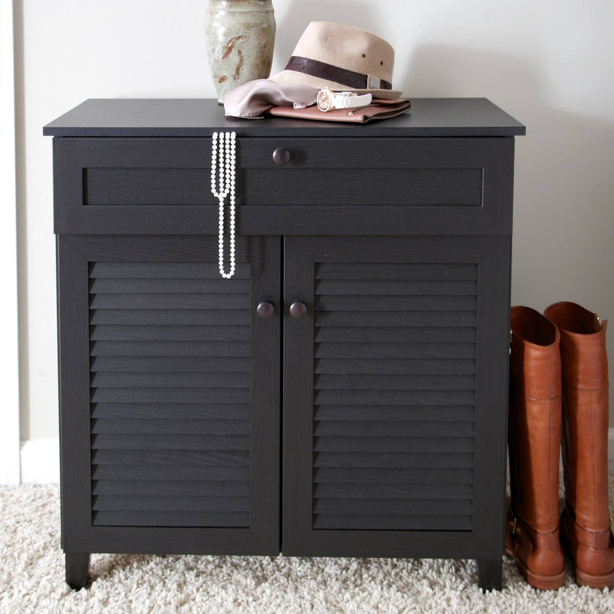 Espresso Wood Cabinet with Drawer F380502
