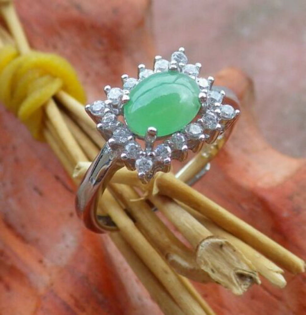 Icy Green Silver 925 Jadeite Cabochon Ring J448470