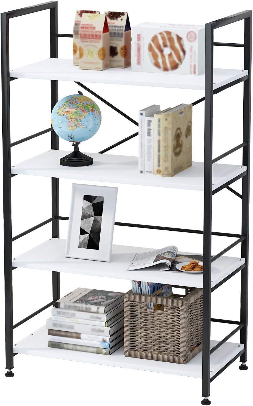 White 4 Tier Metal MDF Bookshelf U2770