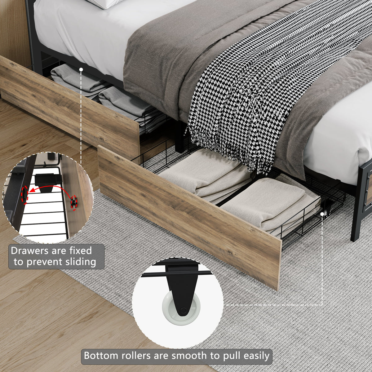Queen Size Metal Platform Bed with 4 Storage Drawers E72701