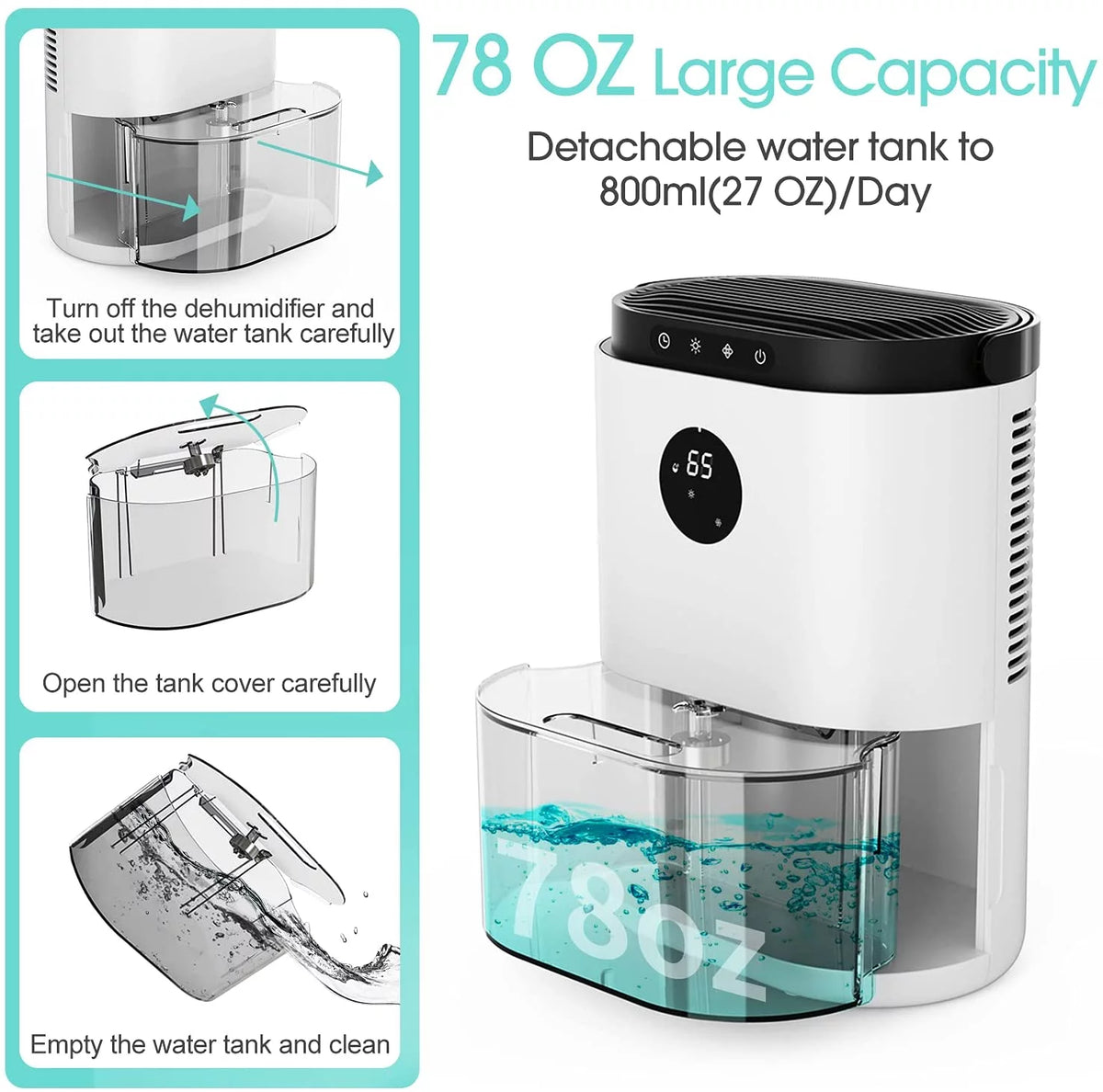 78oz 2300ml Portable Ultra Quiet Dehumidifier W408