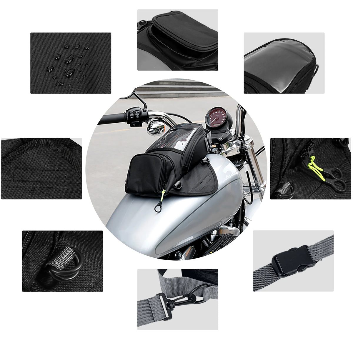 Black Waterproof Magnetic Motorcycle Tank Bag U87235