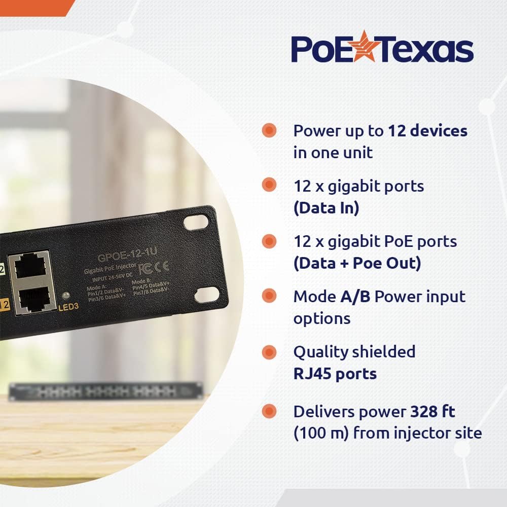 12 Port Gigabit Passive PoE Injector with 24V 120 Watt Power Supply A3942