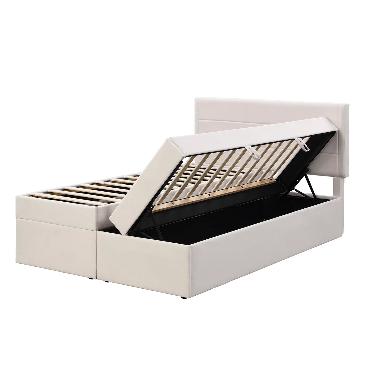 Full Size Beige Upholstery Platform Bed with Storage U94775