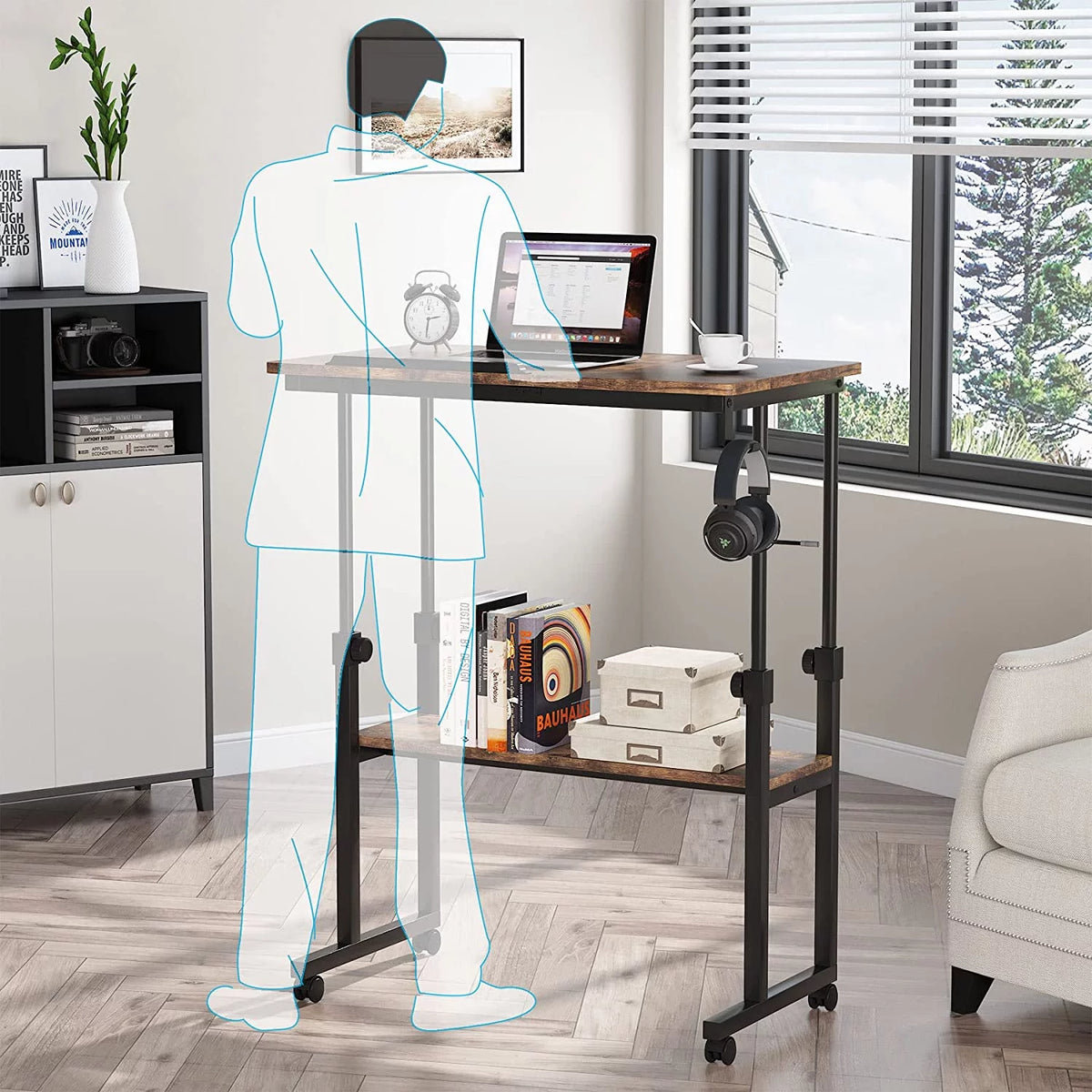 Height Adjustable Bedside Table on Wheels Brown O613175
