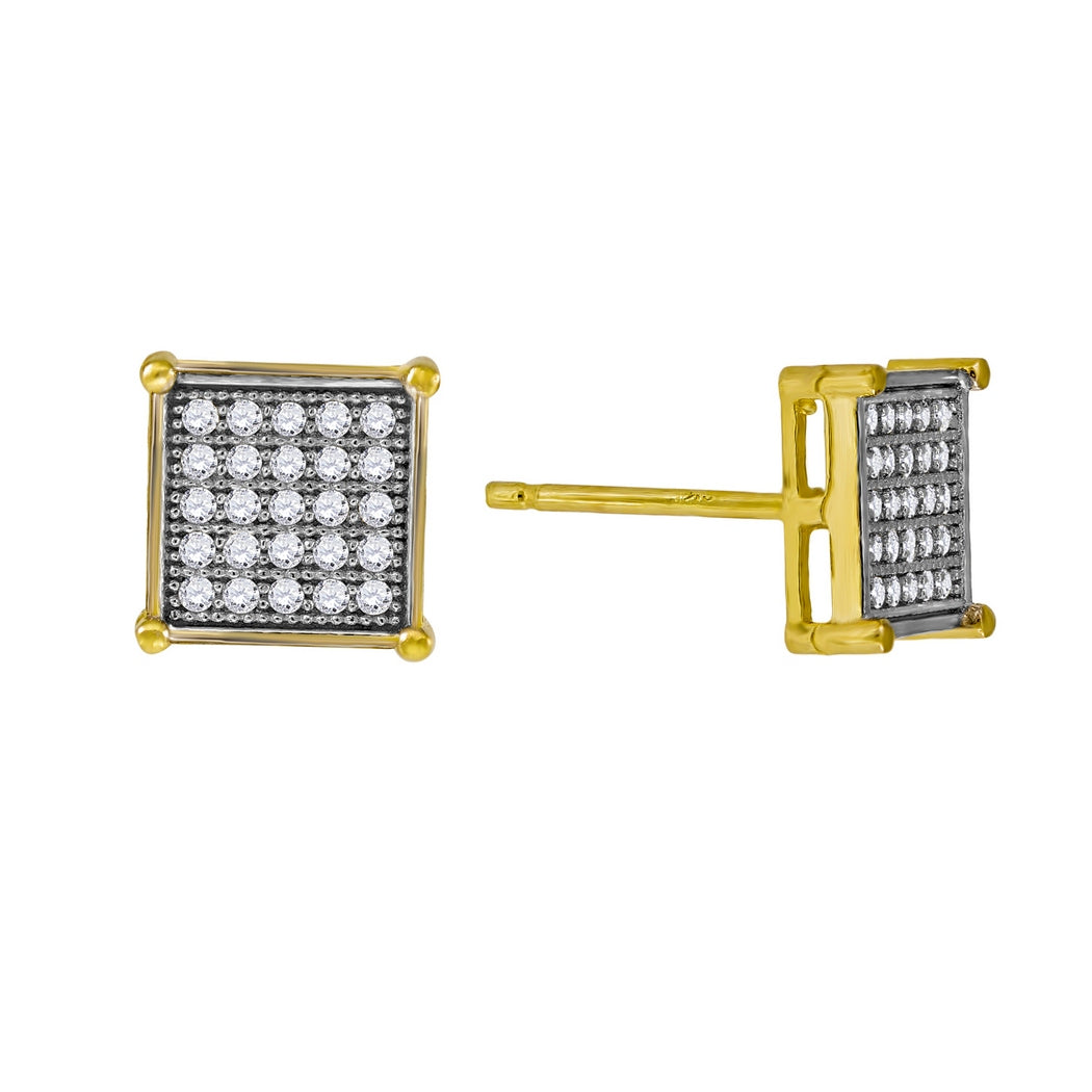 10k Gold Two Tone CZ Mens Square Push Back Stud Jewelry E29389