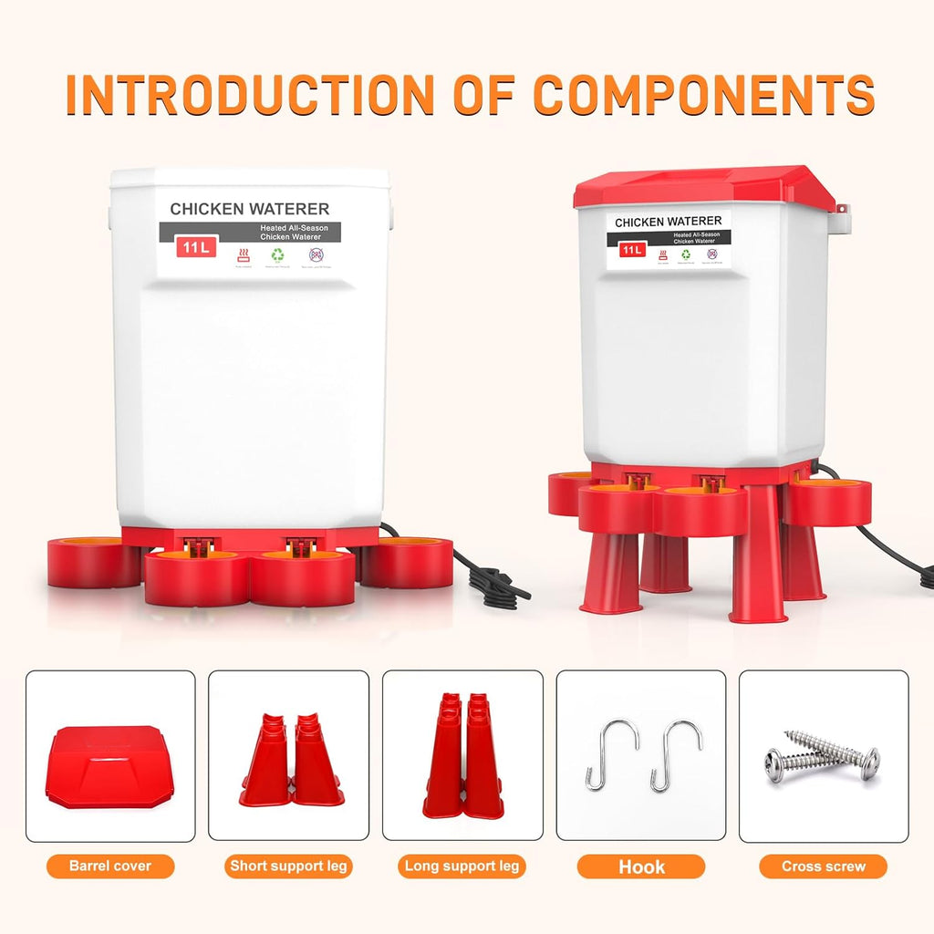 Heated 11L Plastic Poultry Chicken Waterer D478147