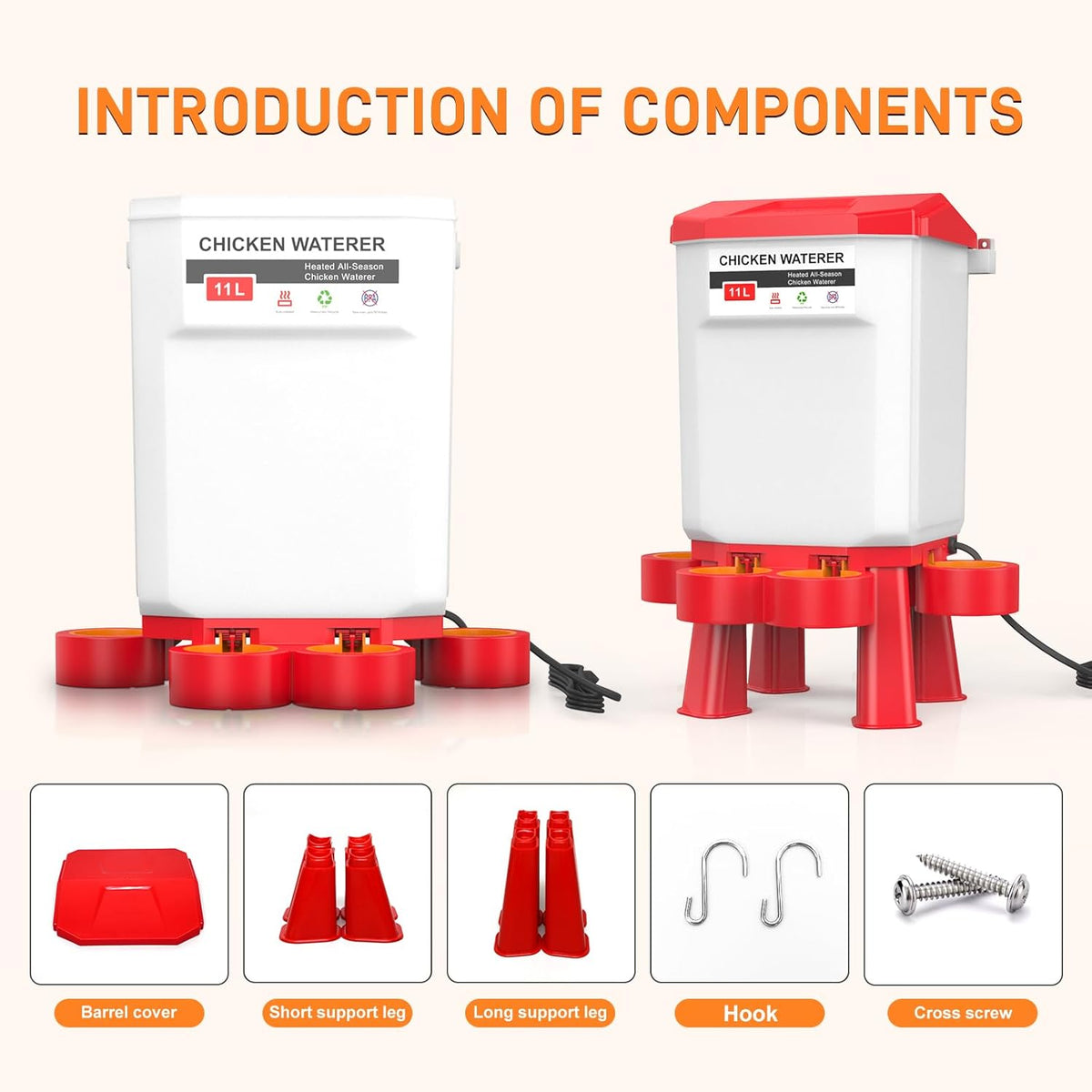 Heated 11L Plastic Poultry Chicken Waterer D478147