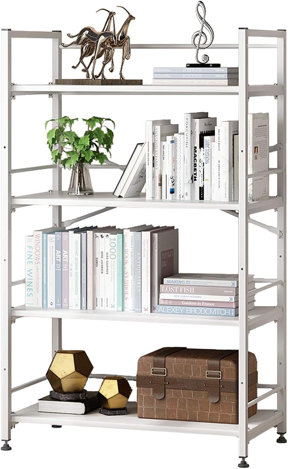 White 4 Tier Metal MDF Bookshelf U2770