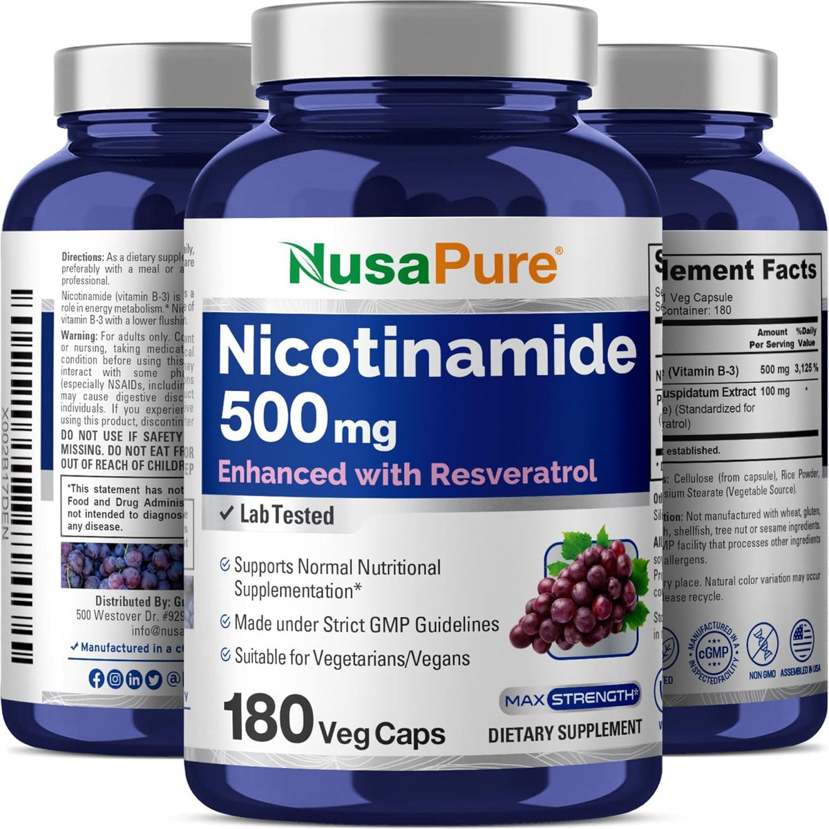 Nicotinamide with Resveratrol 500 mg 180 Vegetarian Caps C940