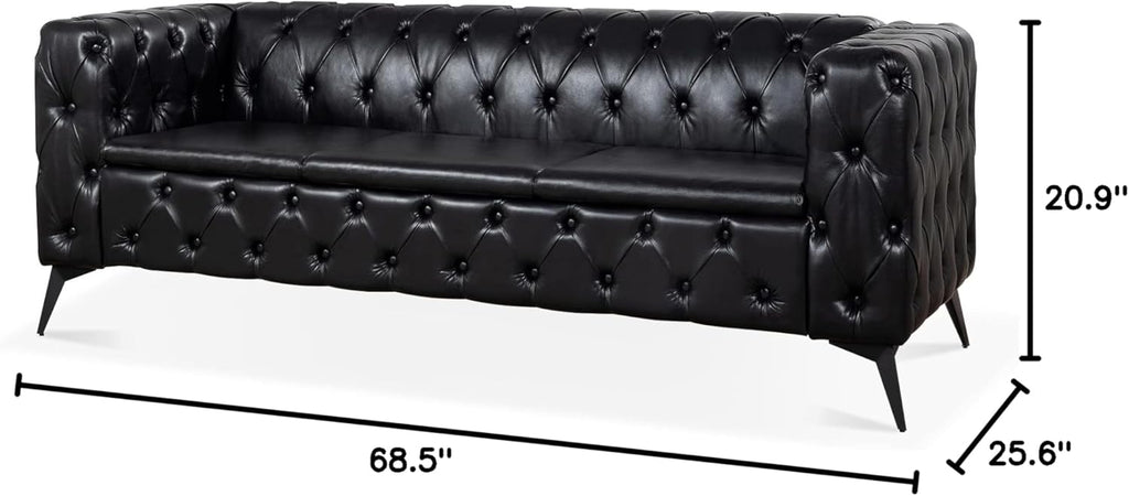 Comfy Couch Traditional Square Arm Sofa 84.06 Inch Width Removable Cushion 3 Seater I1412
