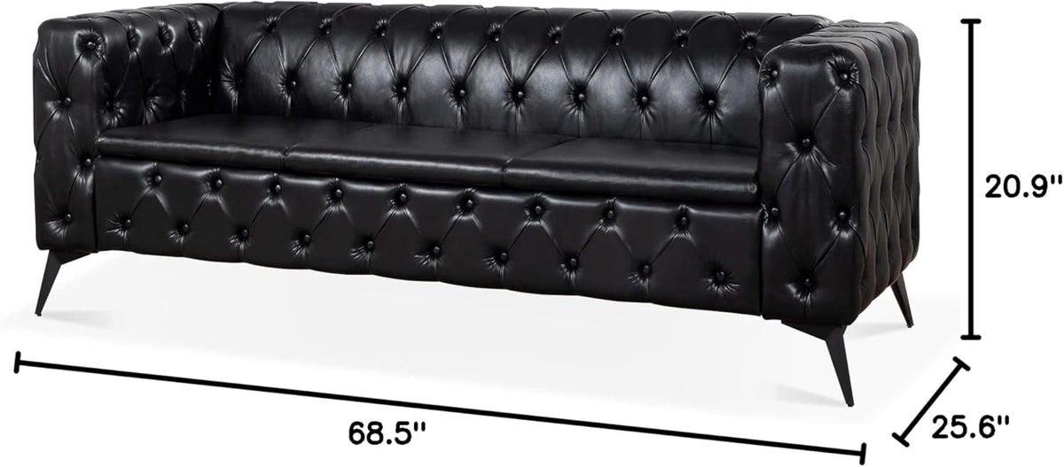 Comfy Couch Traditional Square Arm Sofa 84.06 Inch Width Removable Cushion 3 Seater I1412