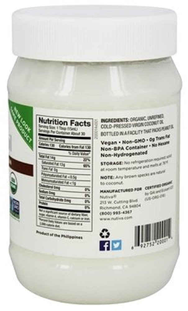 Organic Cold-Pressed Unrefined Extra Virgin Coconut Oil 15 Fl Oz (Pack of 2) K35964