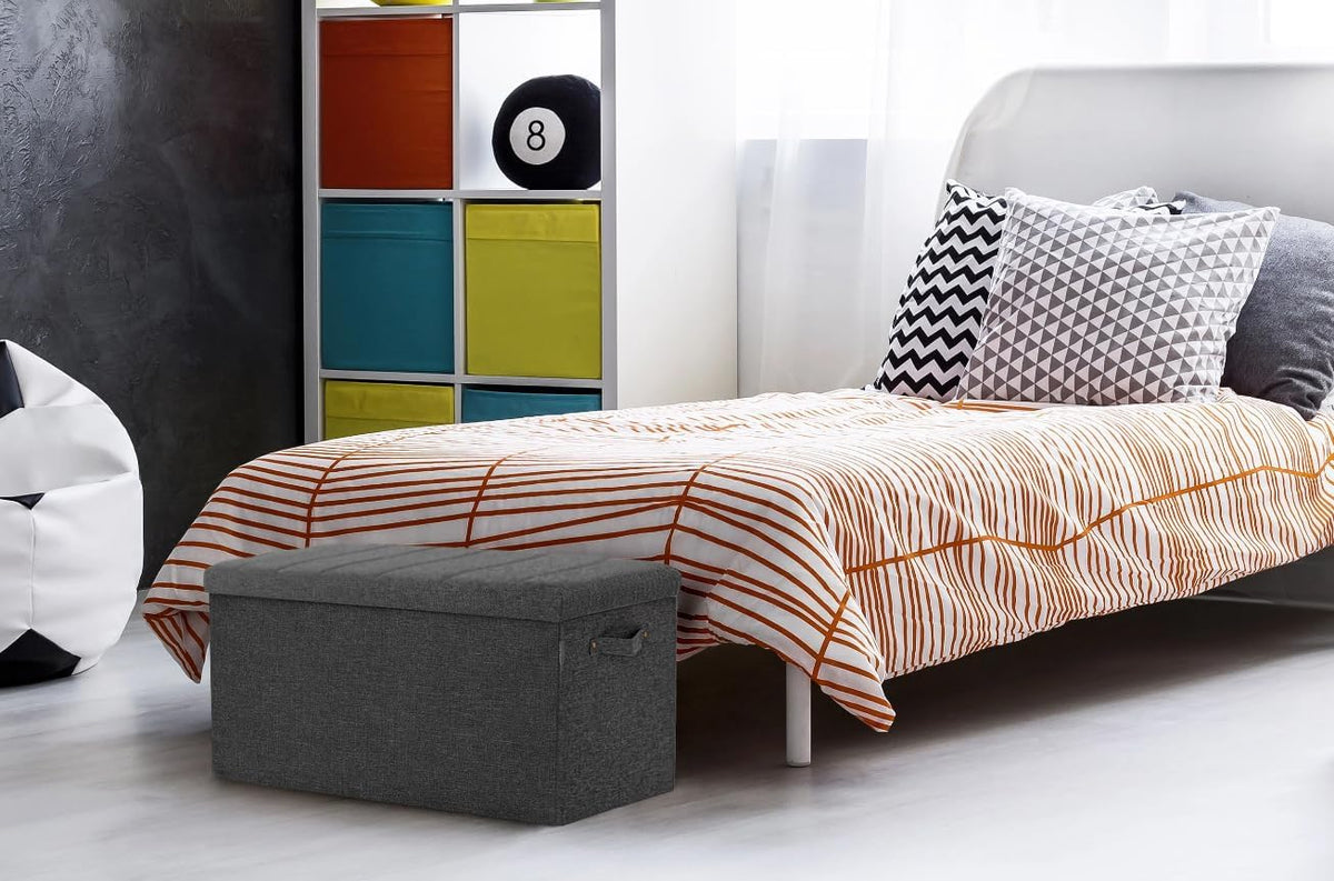 Foldable Tufted Storage Bench Ottoman, Gray M65893