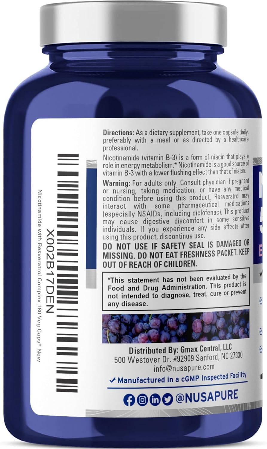 Nicotinamide with Resveratrol 500 mg 180 Vegetarian Caps C940