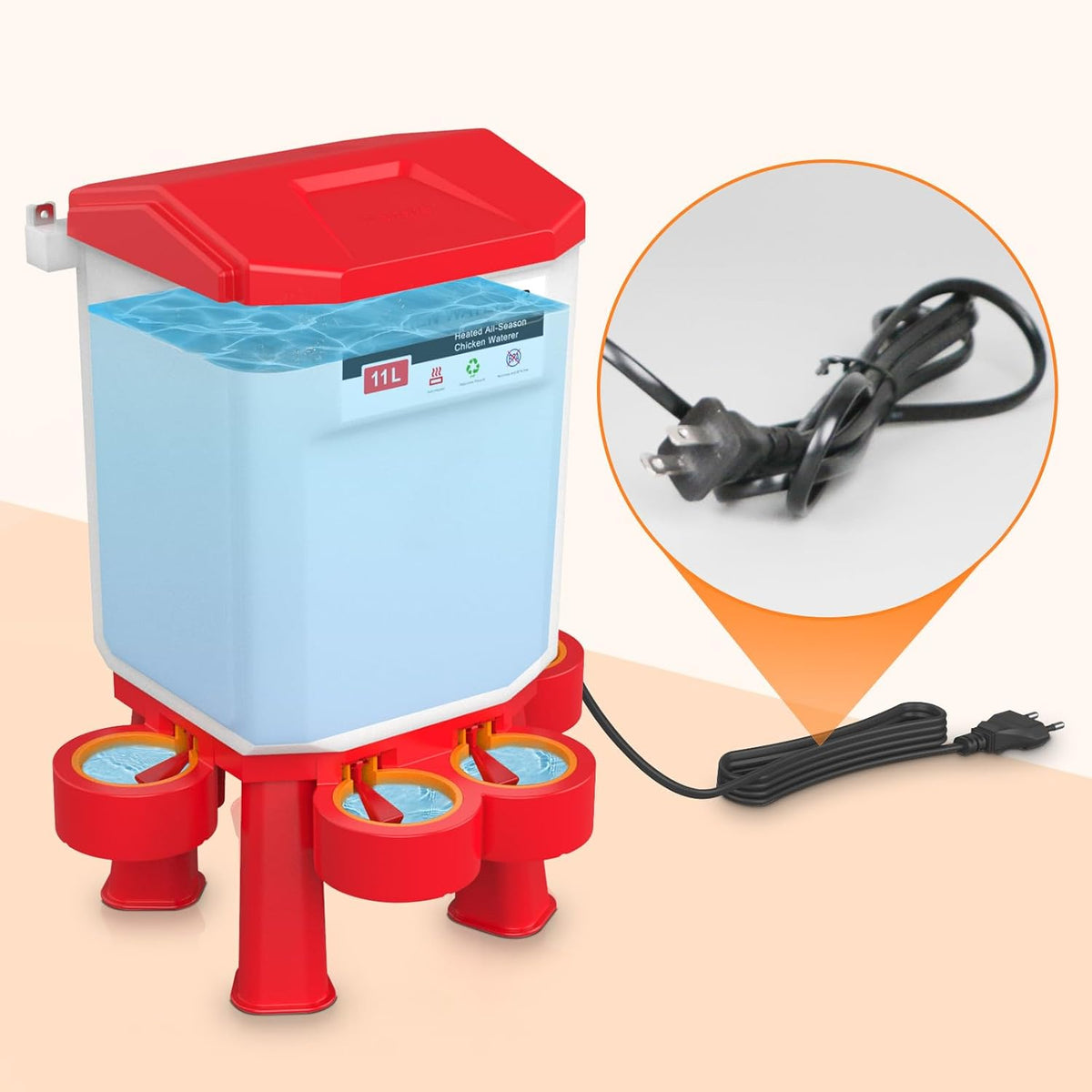 Heated 11L Plastic Poultry Chicken Waterer D478147