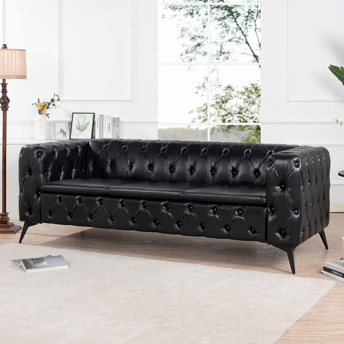 Comfy Couch Traditional Square Arm Sofa 84.06 Inch Width Removable Cushion 3 Seater I1412