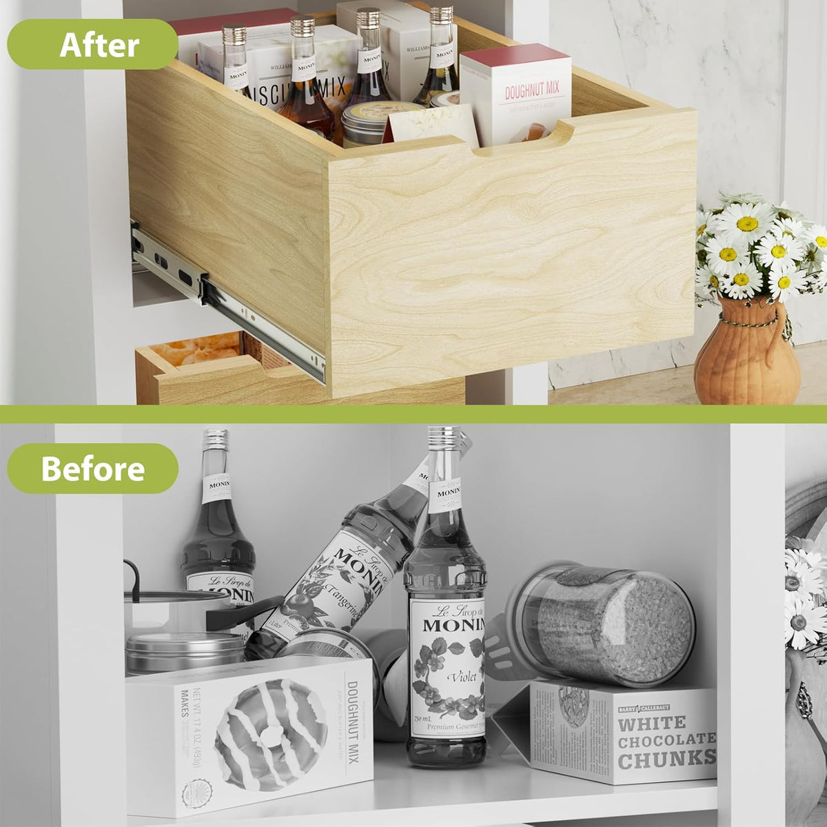 13.5''W x 21''D x 8''H Pull Out Cabinet Organizer, Birch Wood S92421