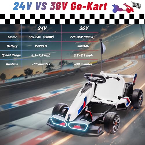 24V 9AH Electric Go Kart with Adjustable Seat, 7.5 MPH Drift Kart, 2 * 200W Motors, Grey Z6553