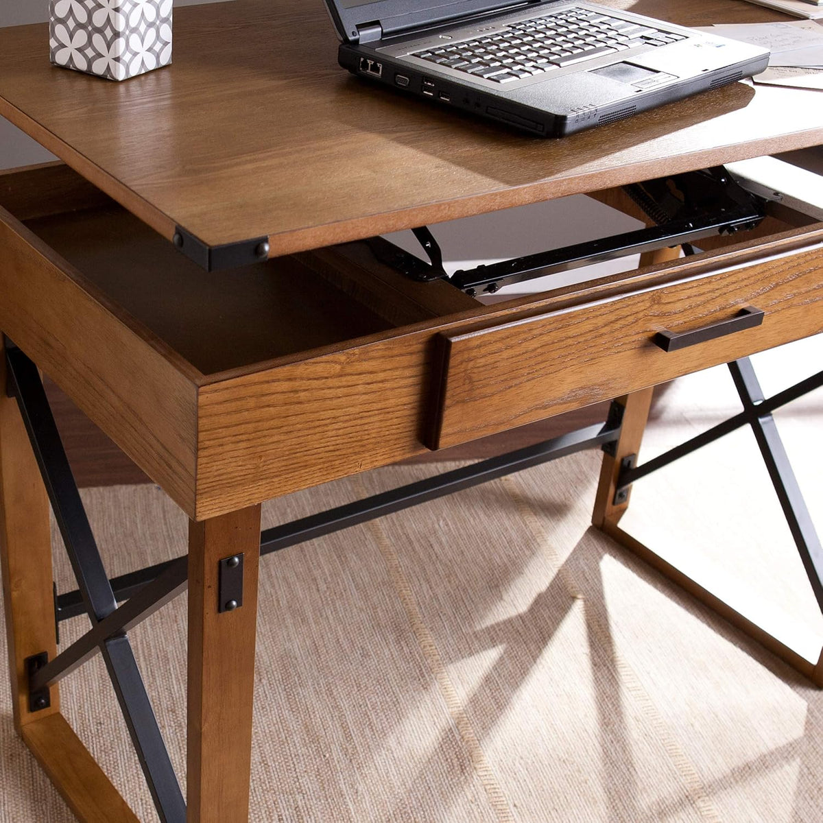 Adjustable Height Standing Desk with Hidden Storage O973826