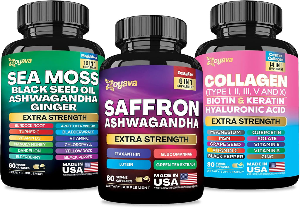 Sea Moss Collagen Saffron Supplement Bundle - 30 Day Supply B45311