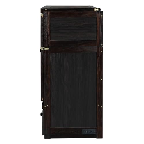 Full Murphy Bed with USB Charging Station and Large Drawer, Wooden Full Size Bed Wall Bed with Storage, Espresso W8476