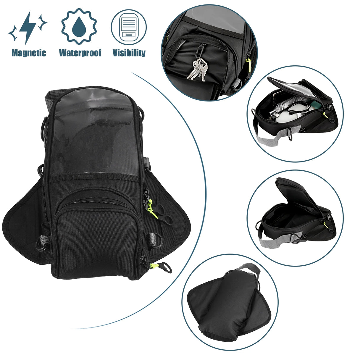 Black Waterproof Magnetic Motorcycle Tank Bag U87235