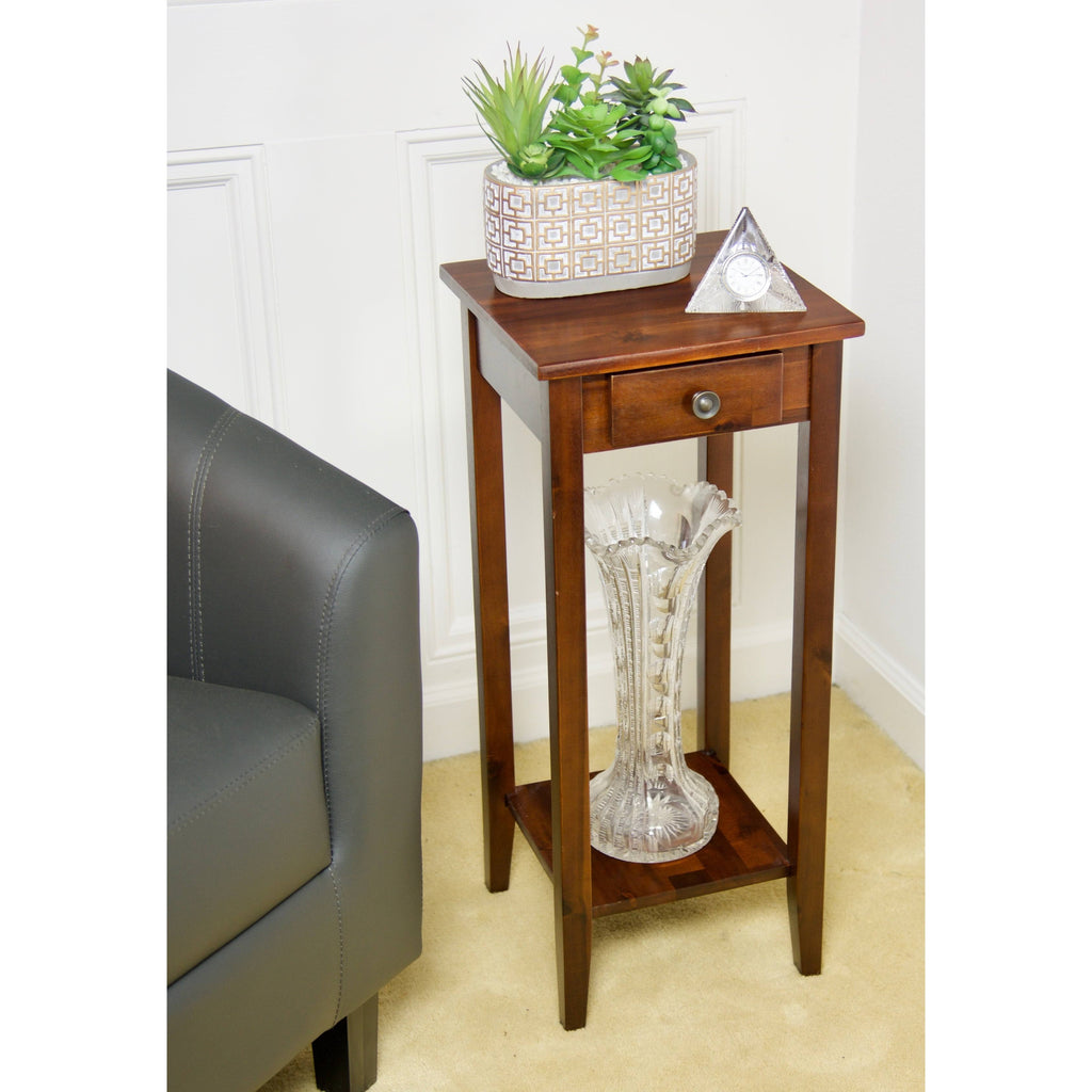 2-Tier Acacia Wood Plant Table with Drawer L7470