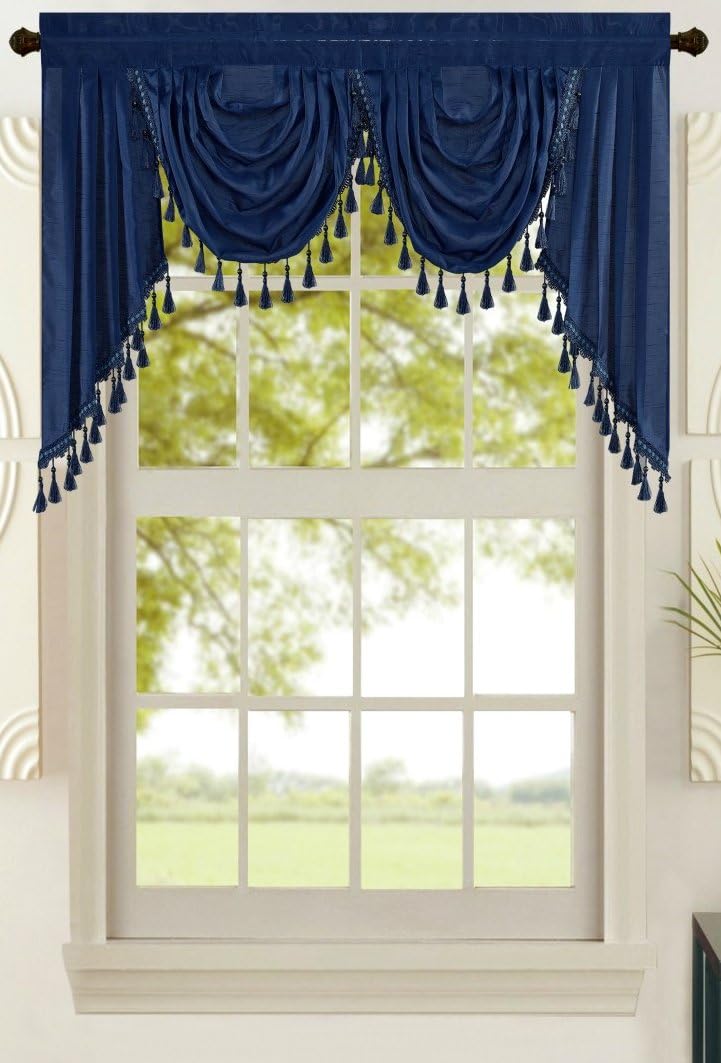 Red Solid Faux Silk Double Waterfall Valance with Tails X809
