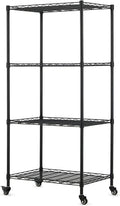 Black 4-Shelf Wire Rack Shelving on Wheel Casters, Pack of 2 U723