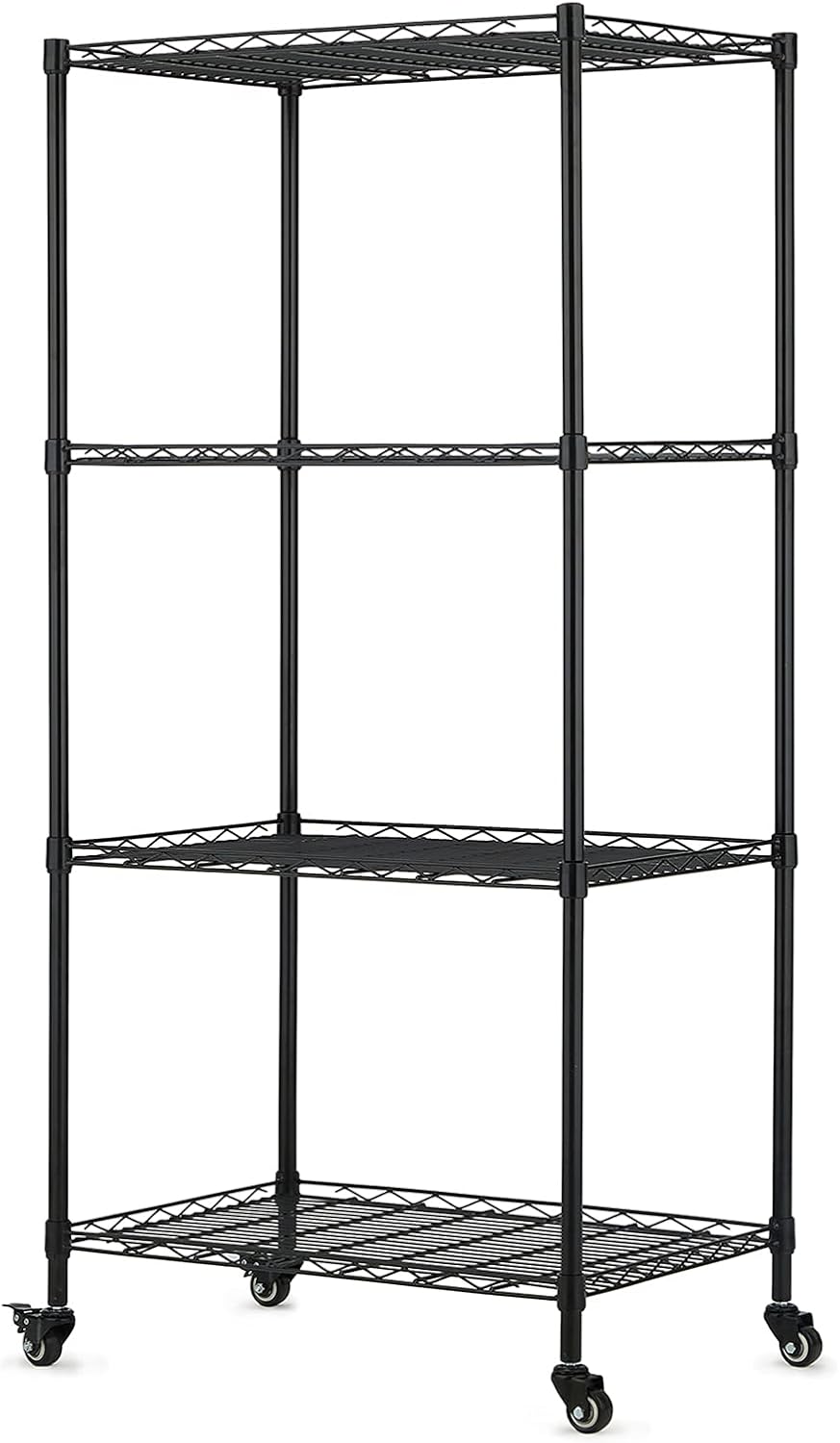 Black 4-Shelf Wire Rack Shelving on Wheel Casters, Pack of 2 U723