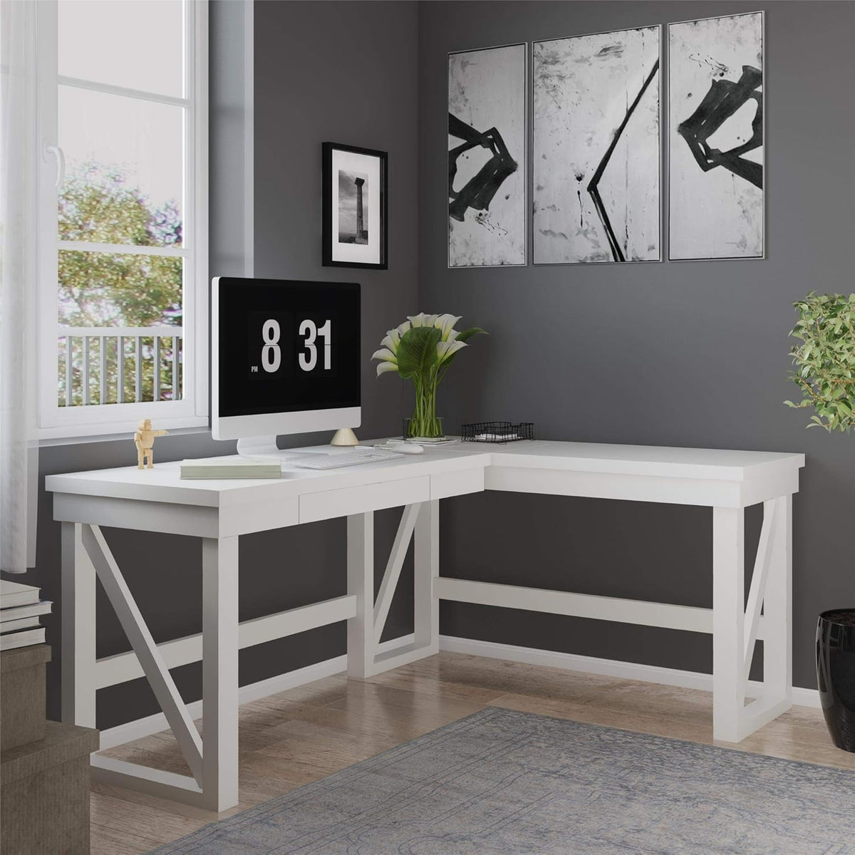 White Bookcase Room Divider I4402