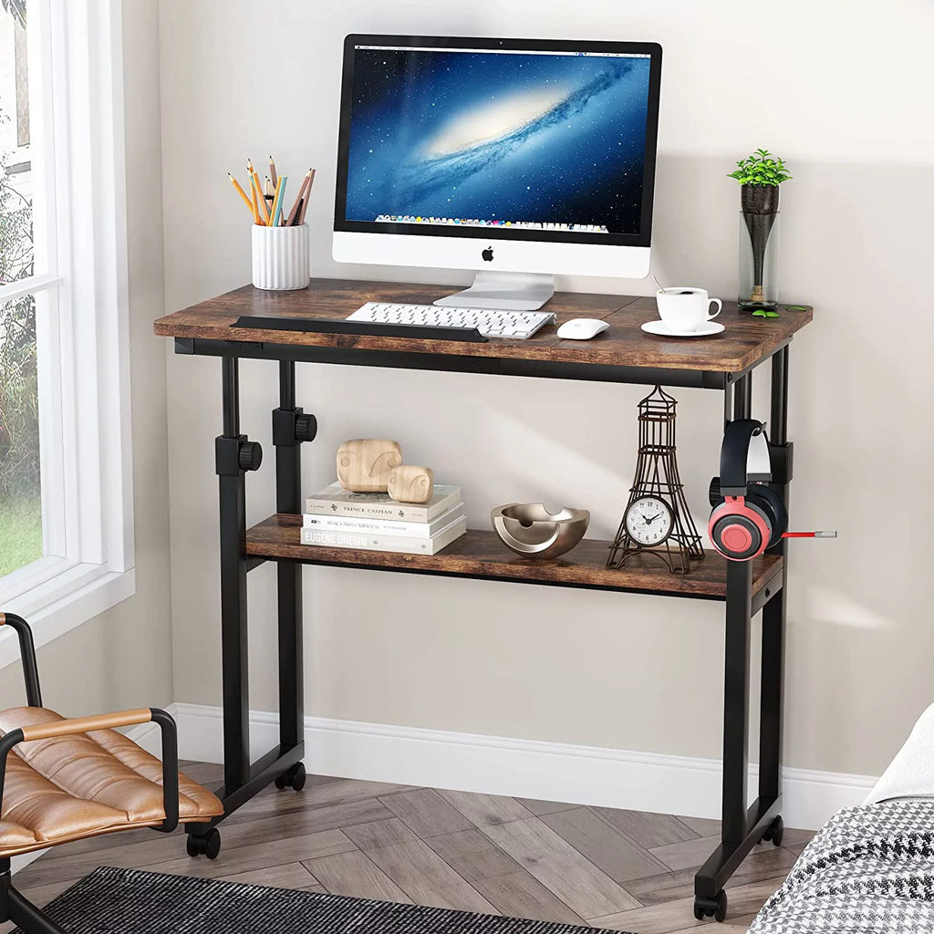 Height Adjustable Bedside Table on Wheels Brown O613175
