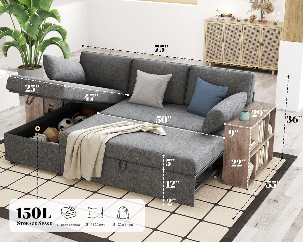 L Shape Sleeper Sofa with Storage Chaise E410489