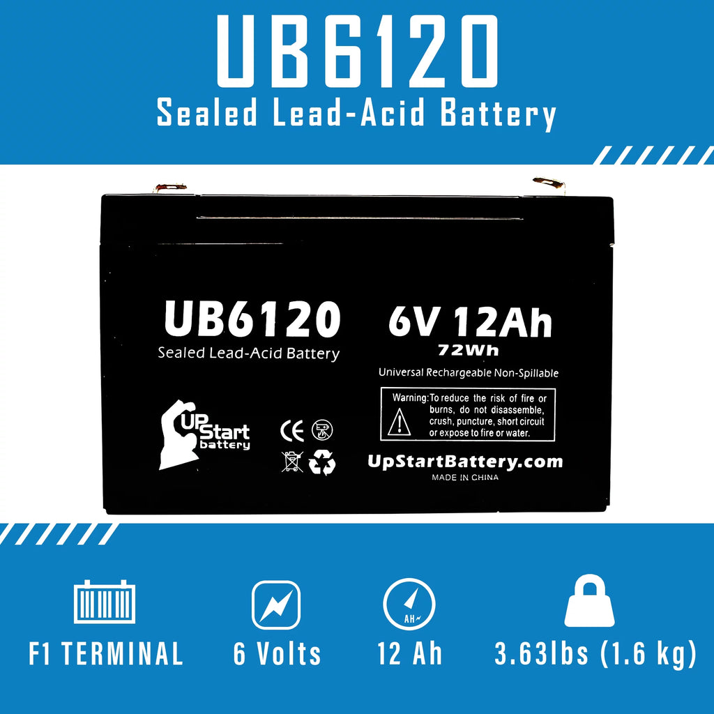 6V 12Ah Sealed Lead Acid Battery with F1 to F2 Terminal Adapters O602454