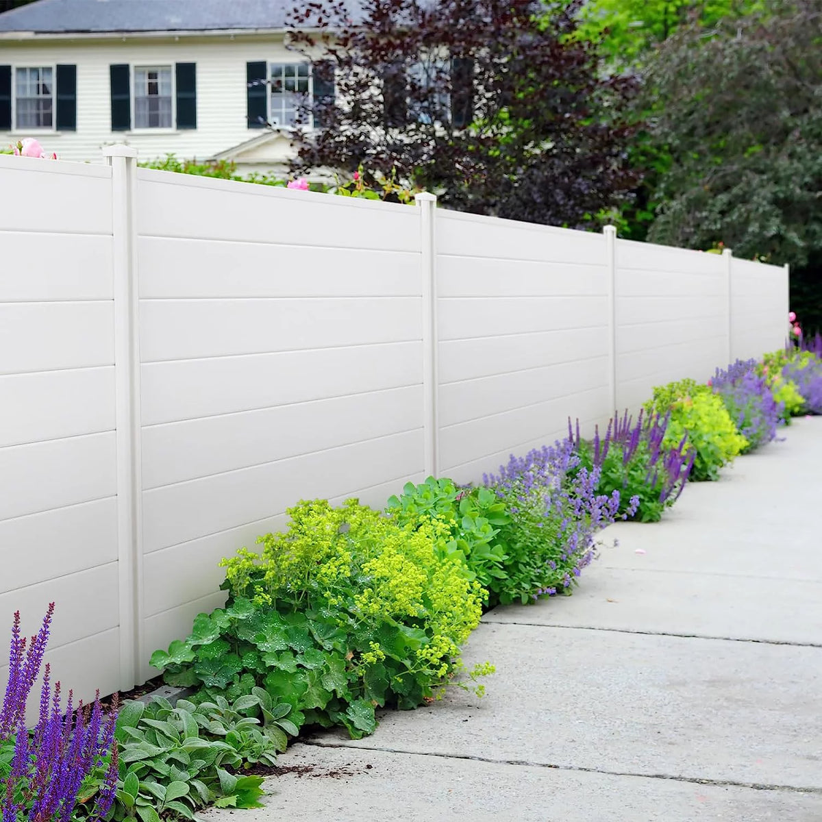 48''x47.2'' 2 Panels Vinyl Privacy Screen with 3 Metal Stakes M7982