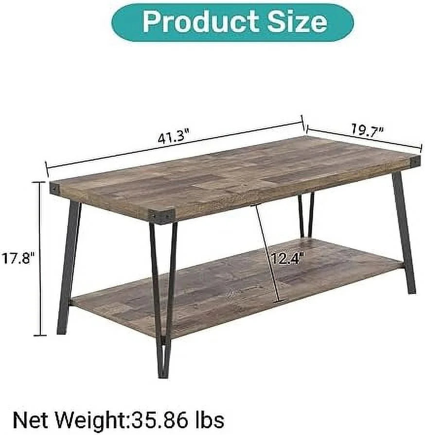 Brown Rectangular Coffee Table with Metal Frame S686
