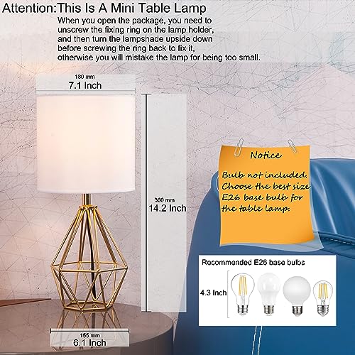 Set of 2 Gold Small Table Lamp with White Fabric Shade Q24966