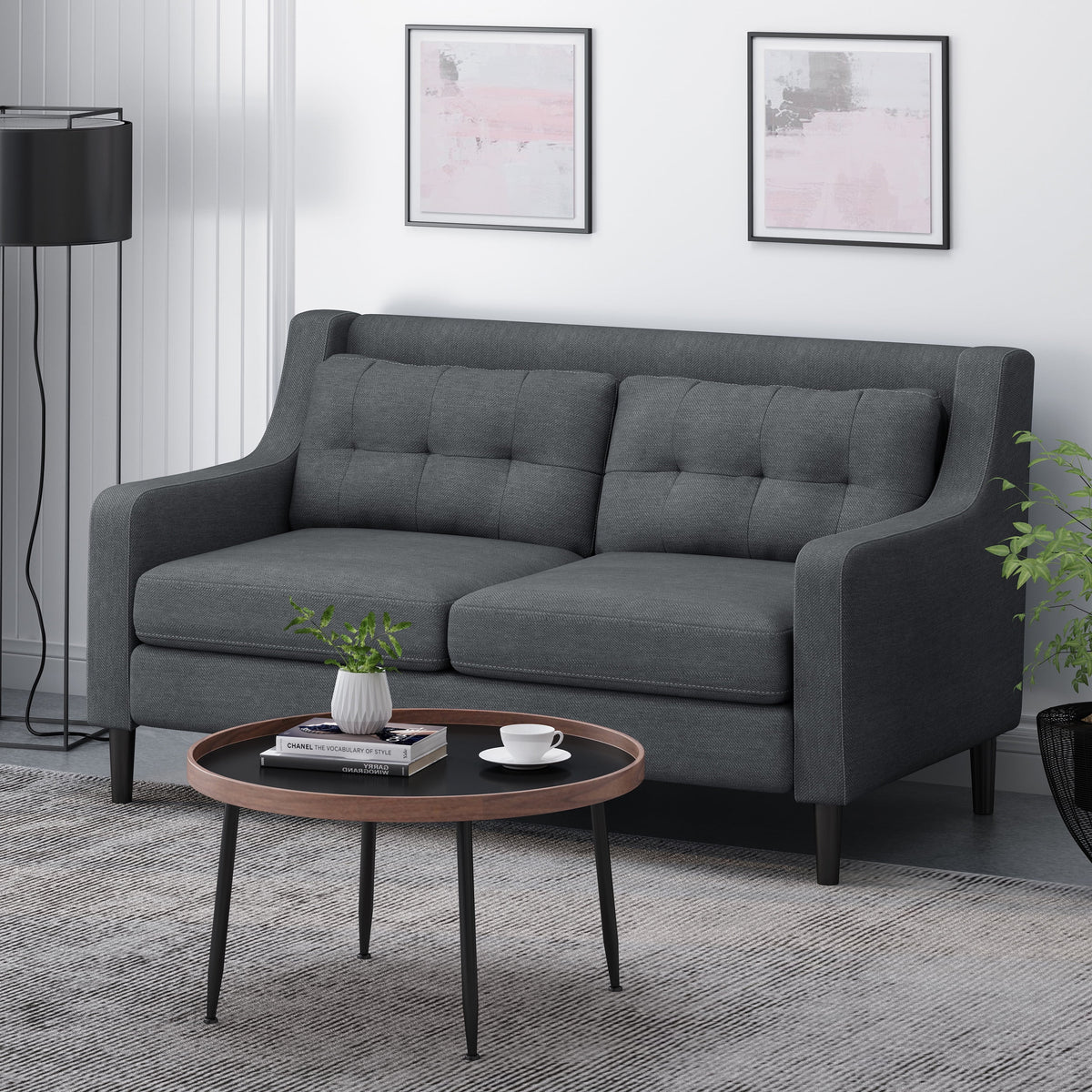 Charcoal Dark Brown Fabric Loveseat C2798
