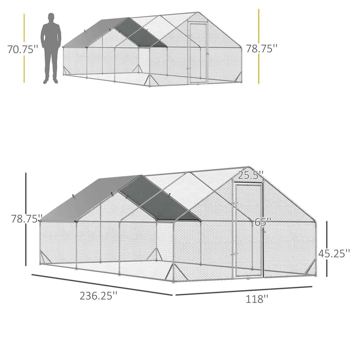 Large Metal Chicken Coop with Cover and Lockable Door R744