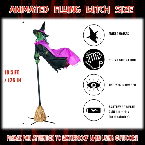 10.5FT Animated Flying Witch Halloween Decoration N726