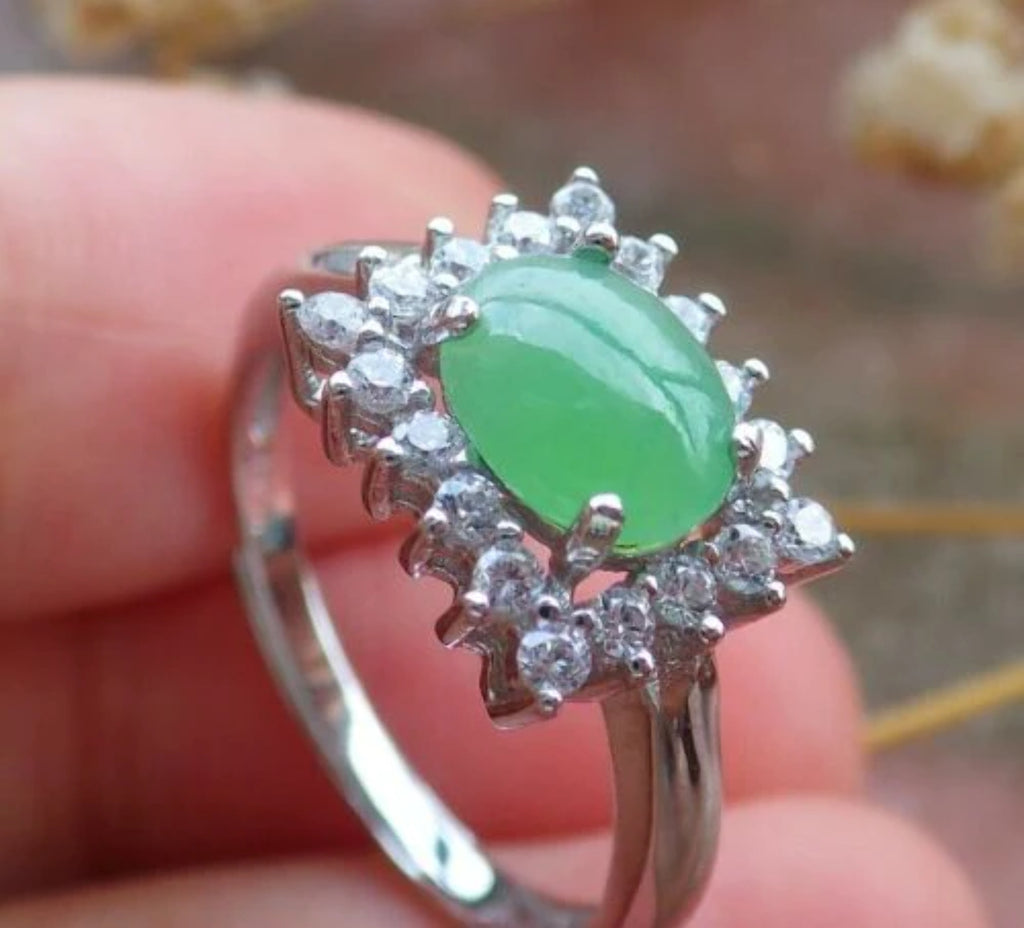 Icy Green Silver 925 Jadeite Cabochon Ring J448470