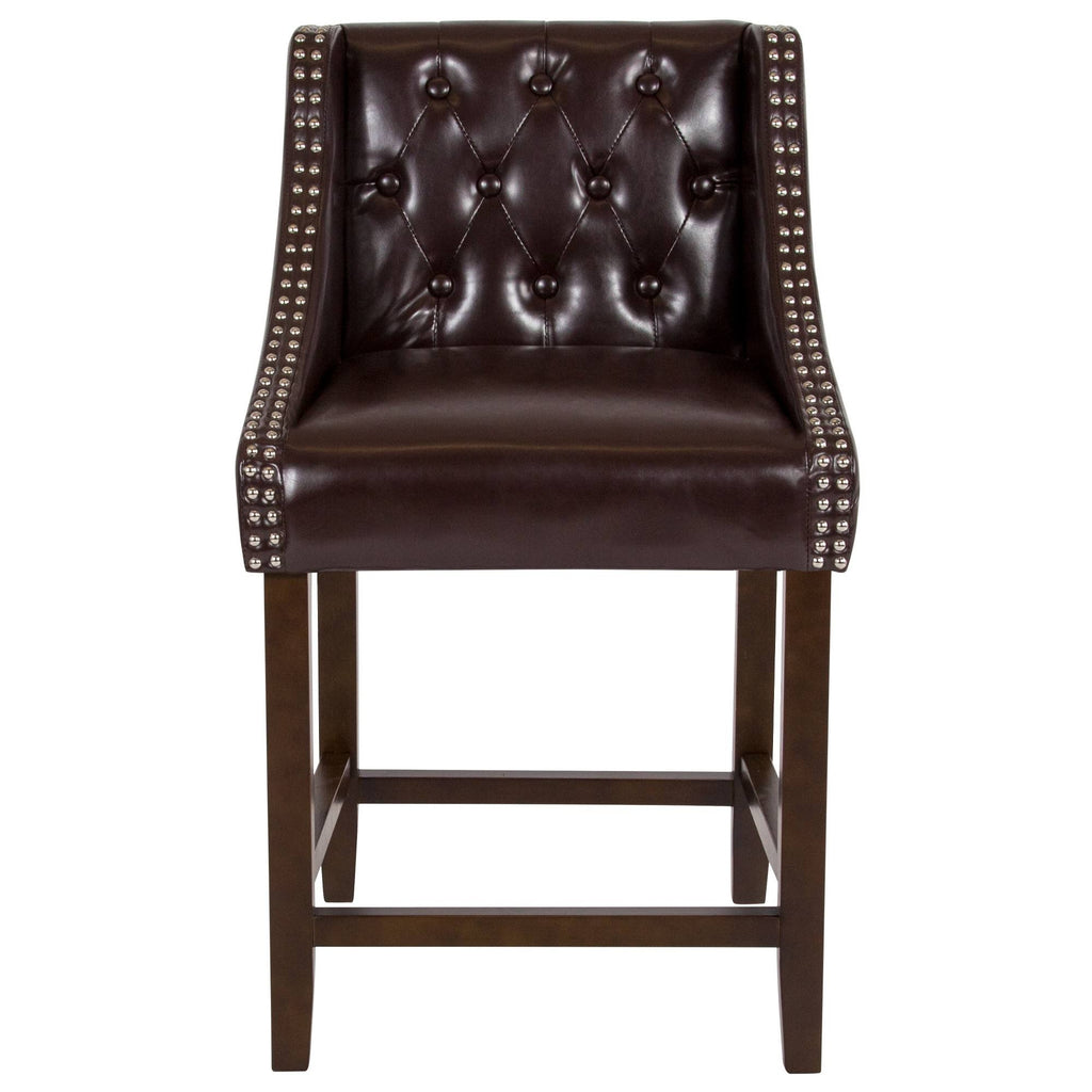Tufted Walnut Counter Height Stool in Brown LeatherSoft D63798