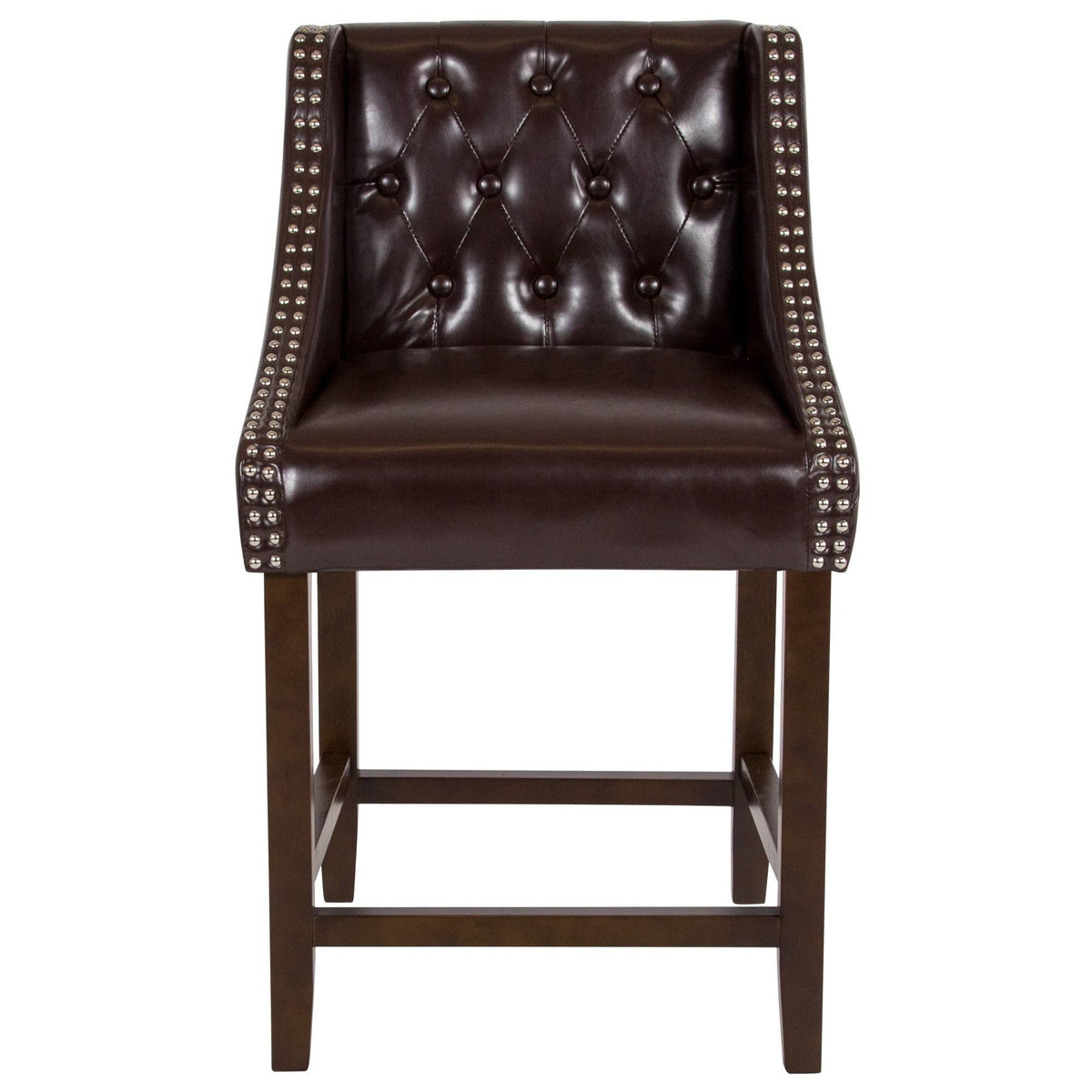 Tufted Walnut Counter Height Stool in Brown LeatherSoft D63798